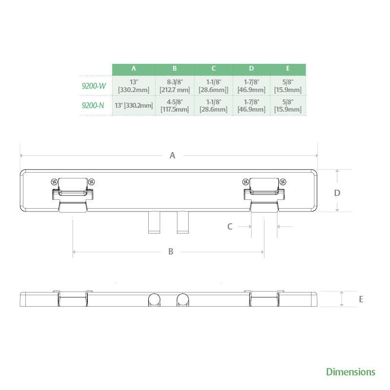 HES 9200N&W Series Surface Mounted Electric Strike Dimensional Drawing